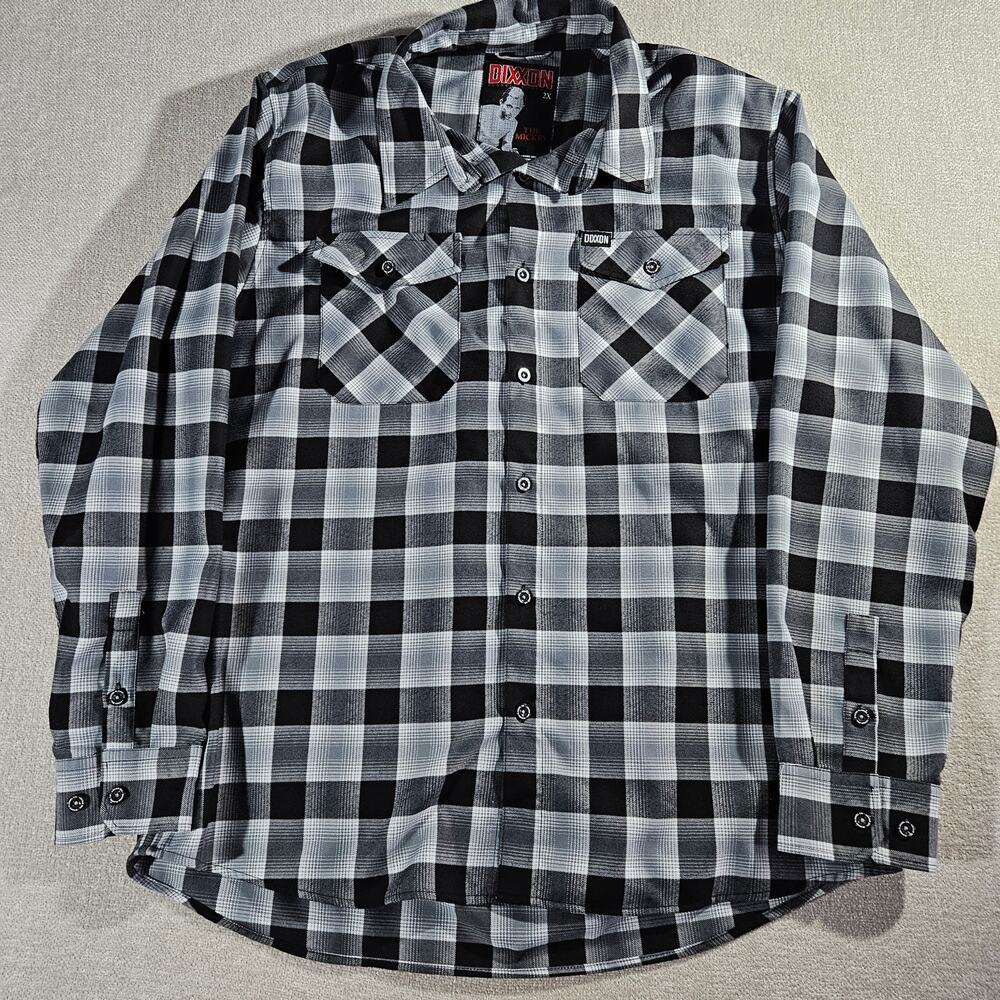 Dixxon The Mickey Flannel Shirt Mens 2XL Gray Black Plaid Button Up